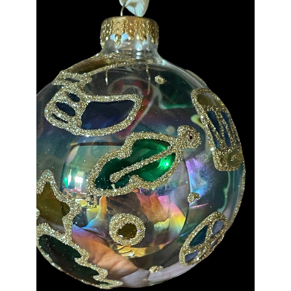 Set of 3 U. T. Clear Blown Glass 4” Gold Glittered Holiday Christmas Ornaments - Picture 4 of 6